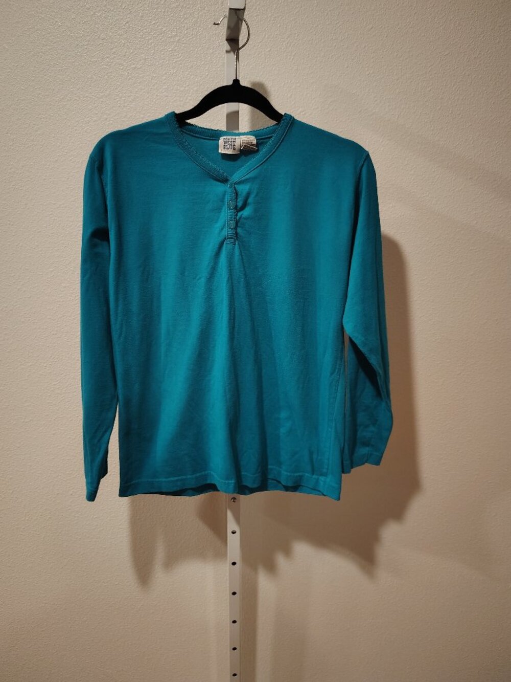 North West Blue Company Women's Long Sleeve Henley Top Size Small Crewneck Teal